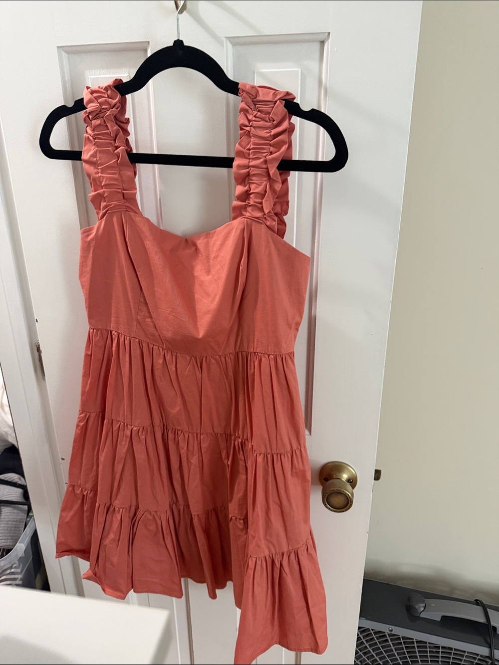 Altar'd State Coral Ruffle Strap Tiered Sundress